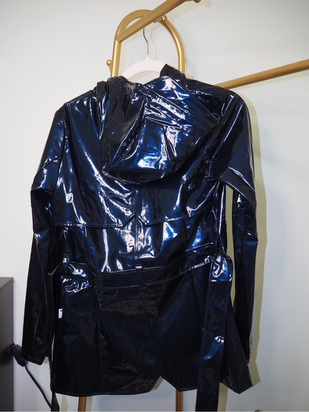 Rains Glossy Navy Hooded Raincoat - Picture 4 of 4